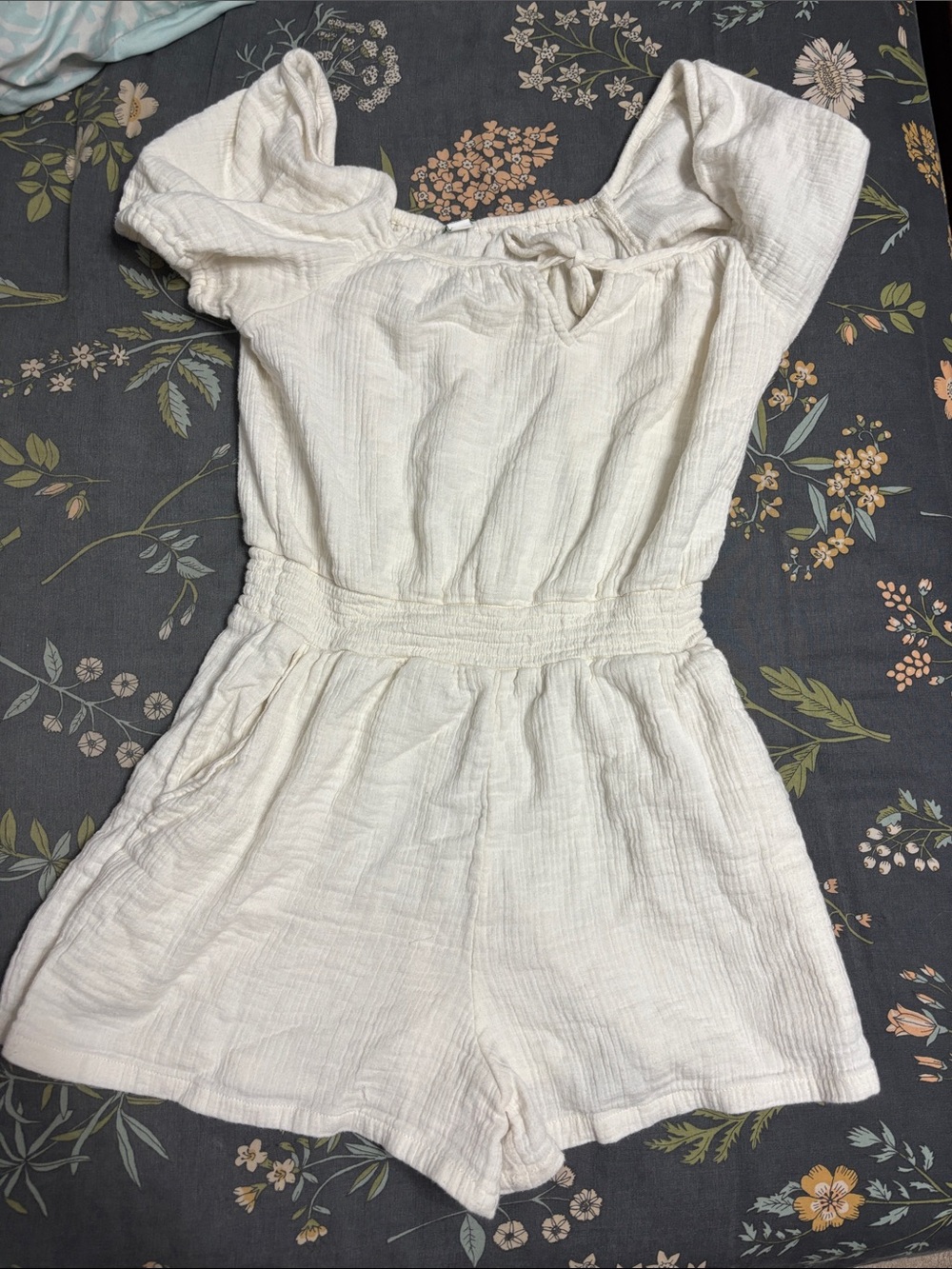 Aerie Muslin Gauzy Cotton Cap Sleeve Tie Front Romper in White Size XS
